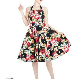 Hearts & Roses Susie Halter Floral Swing Midi Dress Sz 8 Black